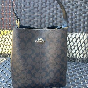 Coach Brown Signature Town Bucket Bag with Gold Hardware